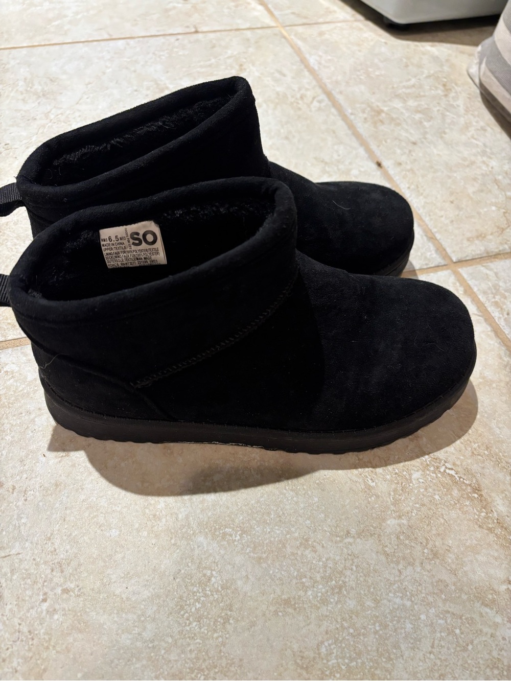 SO Black Suede Fleece-Lined Ankle Booties